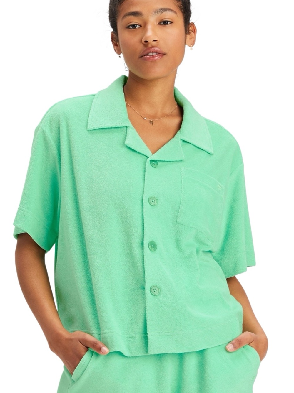 Fabletics Island Terry Boxy Button Up Top Size Medium